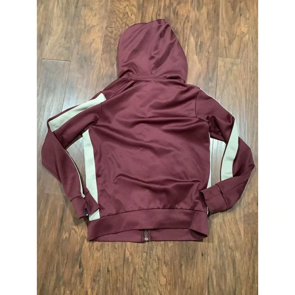 Men's True Religion Burgundy Hooded Zip Jacket With Biege Stripes Medium